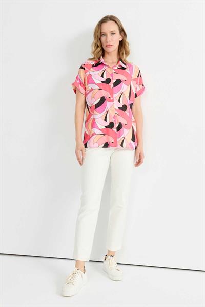 Düşük Kol Soyut Desen Bluz  /  MERCAN