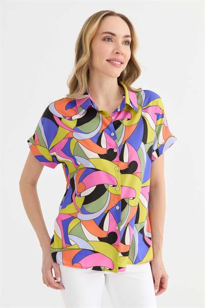 Düşük Kol Soyut Desen Bluz  /  MOR