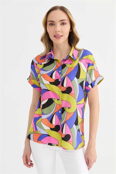 Düşük Kol Soyut Desen Bluz  /  MOR