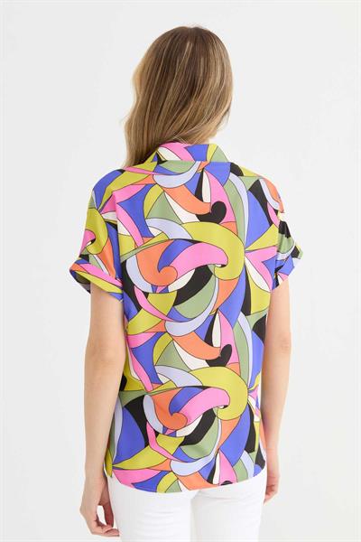 Düşük Kol Soyut Desen Bluz  /  MOR