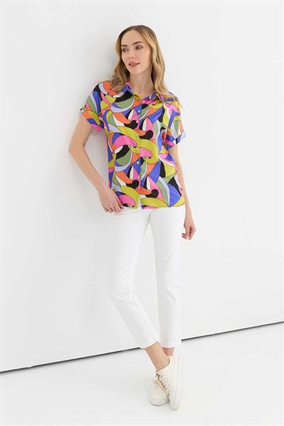 Düşük Kol Soyut Desen Bluz  /  MOR