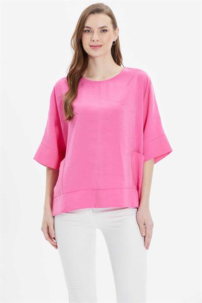 Düşük Kol Yanları Cepli Bluz  /  PEMBE