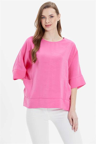 Düşük Kol Yanları Cepli Bluz  /  PEMBE