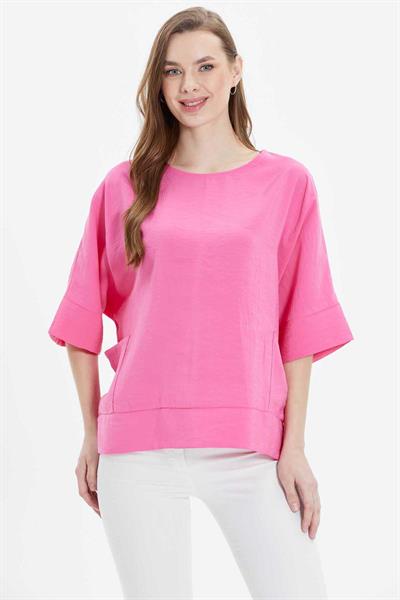 Düşük Kol Yanları Cepli Bluz  /  PEMBE
