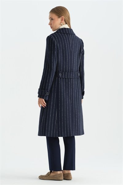 Erkek Yaka Kolu Bantlı Kaban  /  LACİVERT
