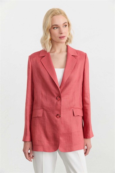 Erkek Yaka Sağ Arka Katlı Düğmeli Uzun Ceket  /  MERCAN