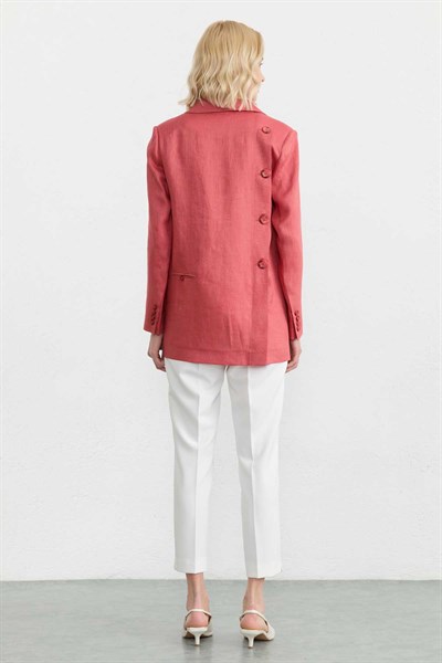 Erkek Yaka Sağ Arka Katlı Düğmeli Uzun Ceket  /  MERCAN