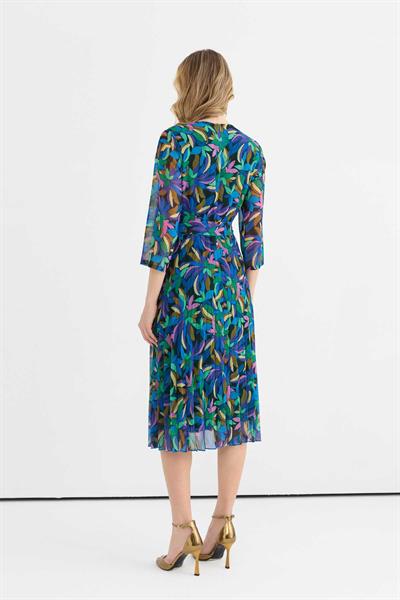 Eteği Pliseli Soyut Desen Truvakar Kol Elbise  /  SAKS