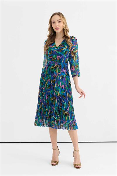 Eteği Pliseli Soyut Desen Truvakar Kol Elbise  /  SAKS