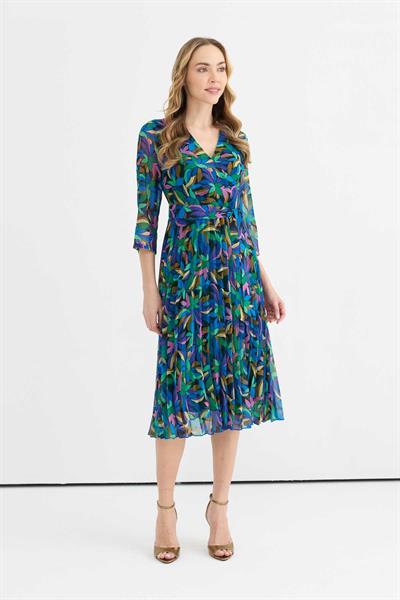 Eteği Pliseli Soyut Desen Truvakar Kol Elbise  /  SAKS