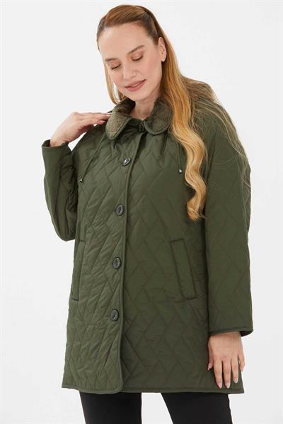 Fleto Cep Velboalı Kapitone Mont  /  KOYU YEŞİL