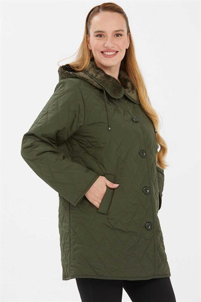 Fleto Cep Velboalı Kapitone Mont  /  KOYU YEŞİL