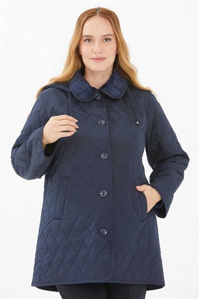 Fleto Cep Velboalı Kapitone Mont  /  LACİVERT