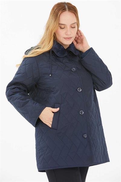 Fleto Cep Velboalı Kapitone Mont  /  LACİVERT