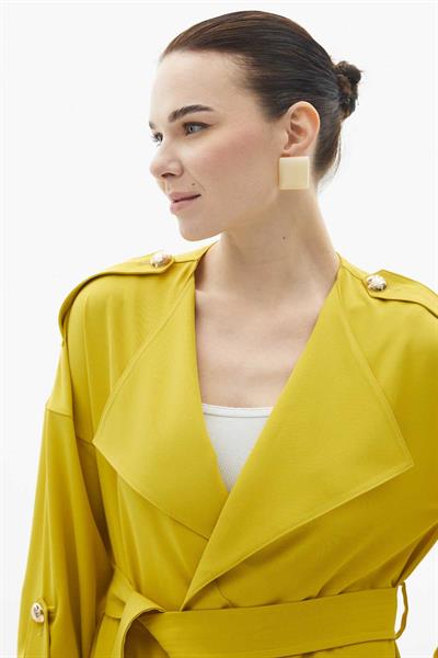 Geniş Yaka Apoletli Uzun Ceket  /  SARI