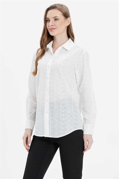 Gömlek Yaka Brode Yıldızlı Bluz  /  EKRU