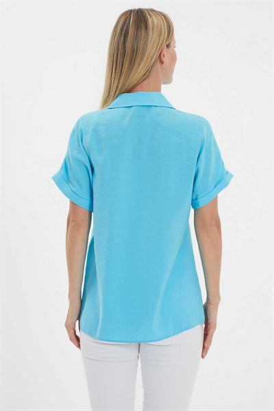 Gömlek Yaka Kısa Kol Bluz  /  MAVİ