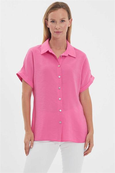 Gömlek Yaka Kısa Kol Bluz  /  PEMBE