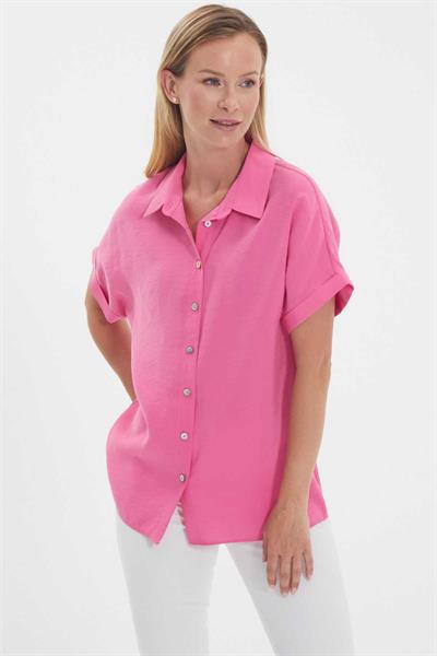 Gömlek Yaka Kısa Kol Bluz  /  PEMBE