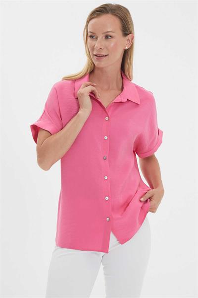 Gömlek Yaka Kısa Kol Bluz  /  PEMBE