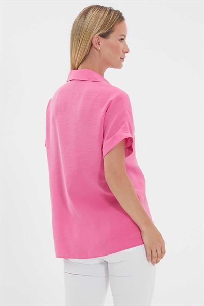 Gömlek Yaka Kısa Kol Bluz  /  PEMBE