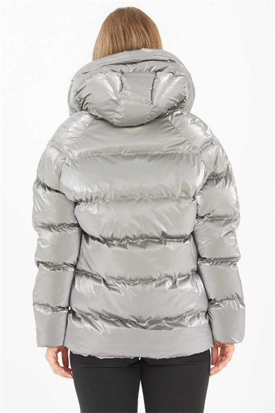 Grogrenli Kendinden Kapüşonlu Mont  /  GRİ