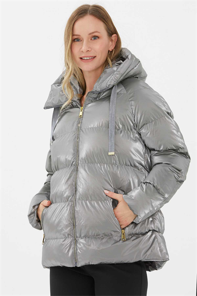 Grogrenli Kendinden Kapüşonlu Mont  /  GRİ