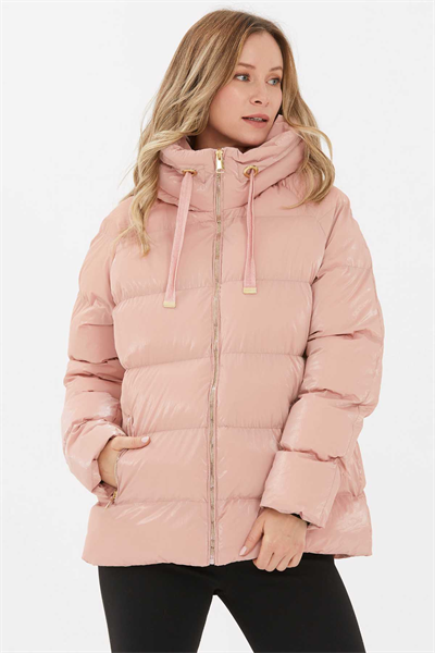 Grogrenli Kendinden Kapüşonlu Mont  /  PUDRA