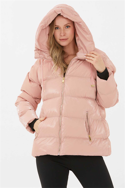 Grogrenli Kendinden Kapüşonlu Mont  /  PUDRA