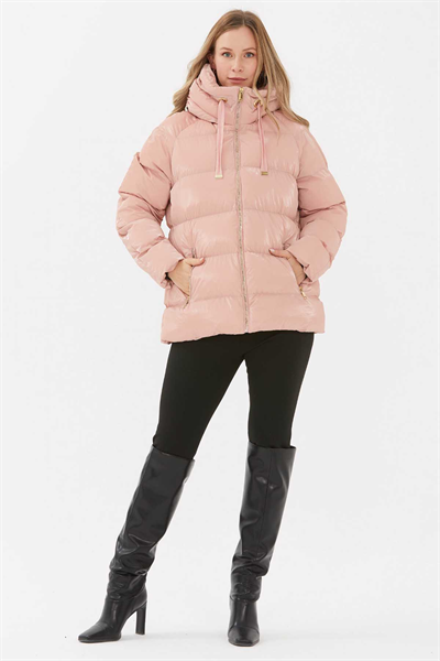 Grogrenli Kendinden Kapüşonlu Mont  /  PUDRA
