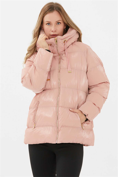 Grogrenli Kendinden Kapüşonlu Mont  /  PUDRA