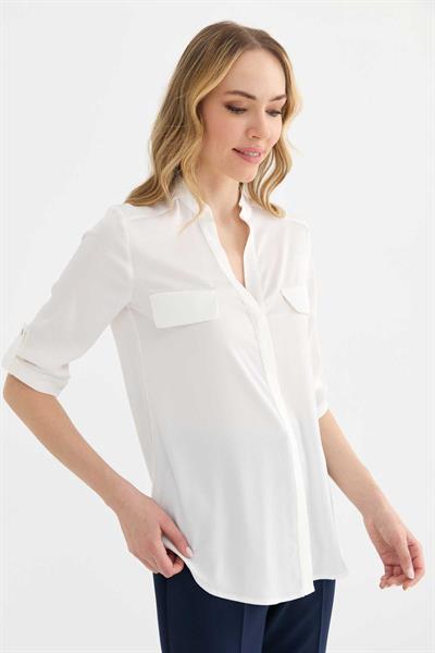 Hakim Yaka Kapak Cep Bluz  /  EKRU