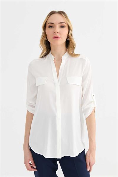 Hakim Yaka Kapak Cep Bluz  /  EKRU