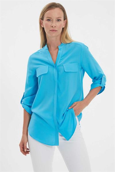 Hakim Yaka Kapak Cep Bluz  /  MAVİ