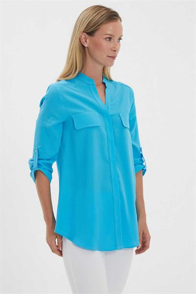 Hakim Yaka Kapak Cep Bluz  /  MAVİ