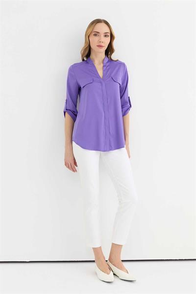 Hakim Yaka Kapak Cep Bluz  /  MOR