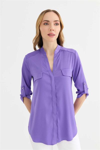 Hakim Yaka Kapak Cep Bluz  /  MOR