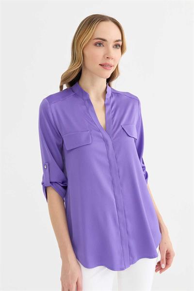 Hakim Yaka Kapak Cep Bluz  /  MOR