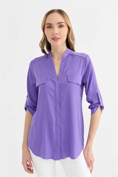 Hakim Yaka Kapak Cep Bluz  /  MOR
