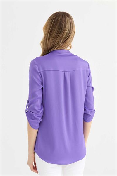 Hakim Yaka Kapak Cep Bluz  /  MOR