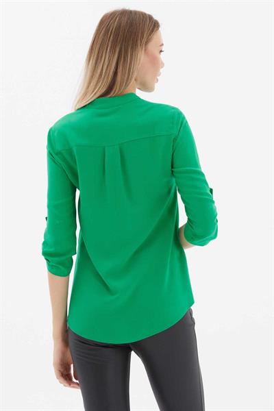 Hakim Yaka Kapak Cep Bluz  /  YEŞİL