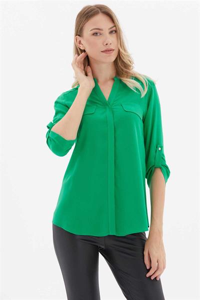 Hakim Yaka Kapak Cep Bluz  /  YEŞİL