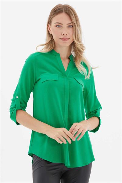 Hakim Yaka Kapak Cep Bluz  /  YEŞİL