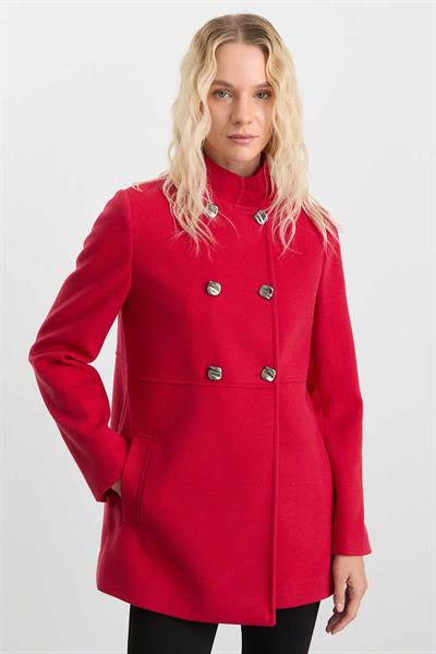 Hakim Yaka Kruvaze Diagonal Çizgili Kaban  /  KIRMIZI