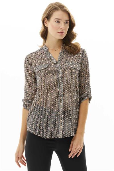 Hakim Yaka Renkli Kazayağı Desen Bluz  /  SİYAH