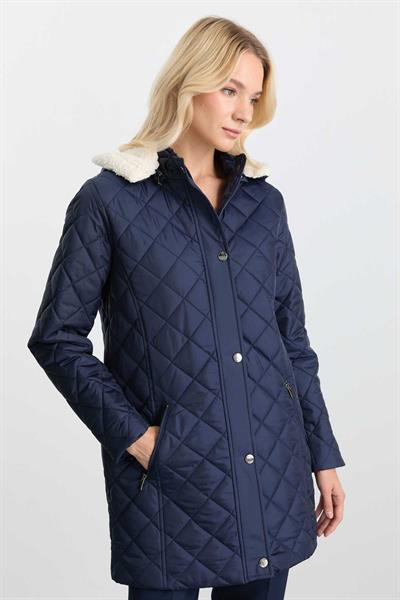 Kapüşon İçi Kürklü Cebi Fermuarlı Kapitone Mont  /  LACİVERT