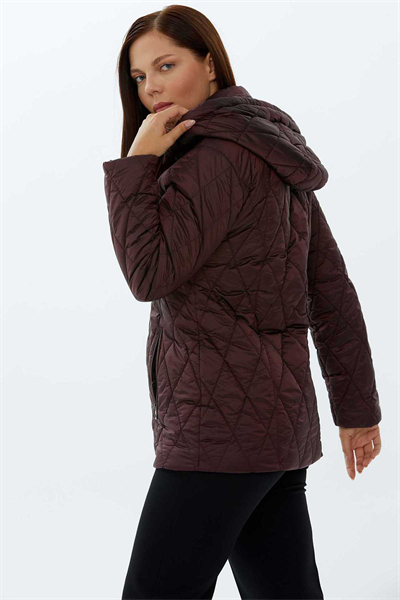 Kapüşonlu Fermuarlı Kapitone Mont  /  BORDO