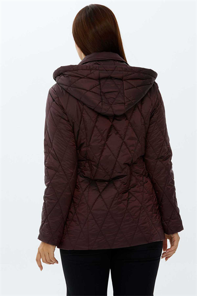 Kapüşonlu Fermuarlı Kapitone Mont  /  BORDO