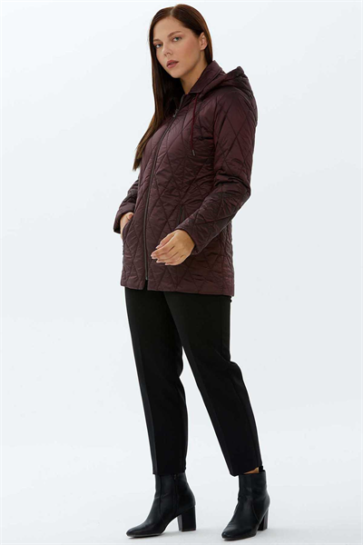 Kapüşonlu Fermuarlı Kapitone Mont  /  BORDO