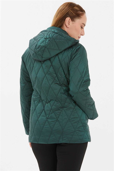 Kapüşonlu Fermuarlı Kapitone Mont  /  YEŞİL